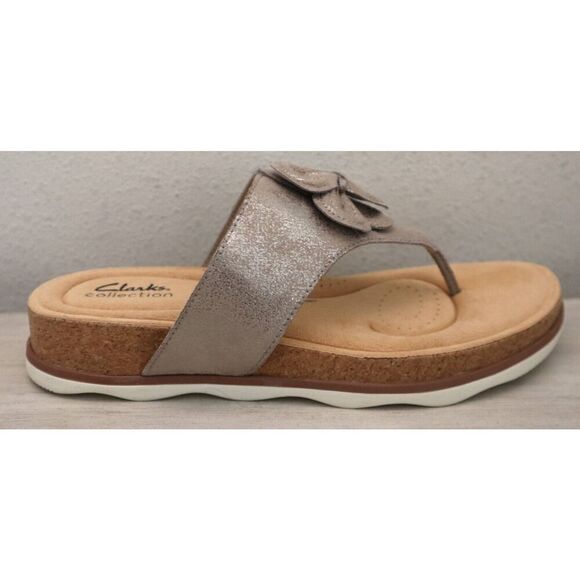 Clarks 26164864 WMN Sz 9M Taupe Metallic Brynn Style Leather Slip-On Sandals - Picture 7 of 10